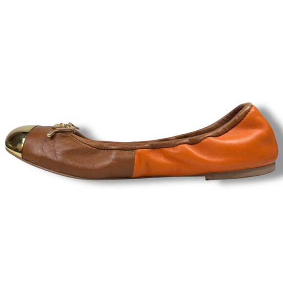 Sam Edelman Fairleigh Brown Orange Gold Cap Toe Ballet Flats Size 7.5 Minimalist - Picture 2 of 10